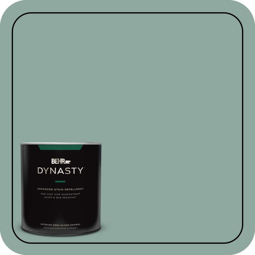 BEHR DYNASTY 1 qt. #S430-4 Green Meets Blue One-Coat Hide Semi-Gloss Enamel Interior Stain-Blocking Paint and Primer