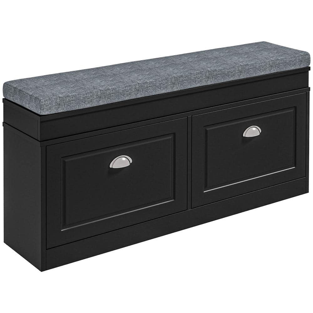 Lycvki 41 in. W x 9.5 in. D x 21.75 in. H Black Linen Cabinet with Cushion, 2 Drawers, Adjustable Shelf