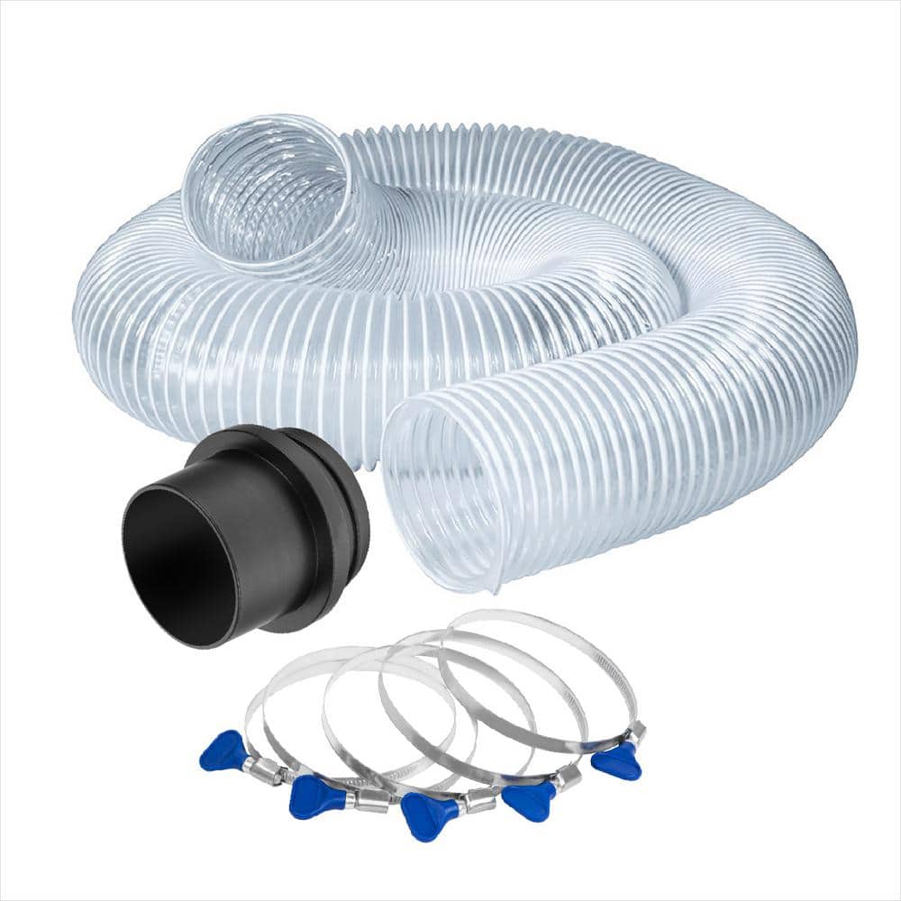 ‎POWERTEC 4 in. x 10 ft. PVC Dust Collection Hose with Screw End Quick Coupler and 4 in. Key Hose Clamps (1)
