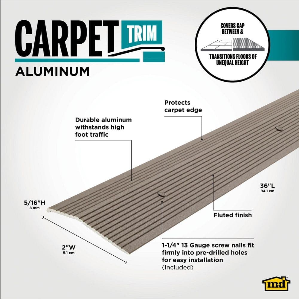 M-D Building Products 2"X 36" WARM GRAY ALUMINUM CARPET TRIM W/SCREW NAILS (3)