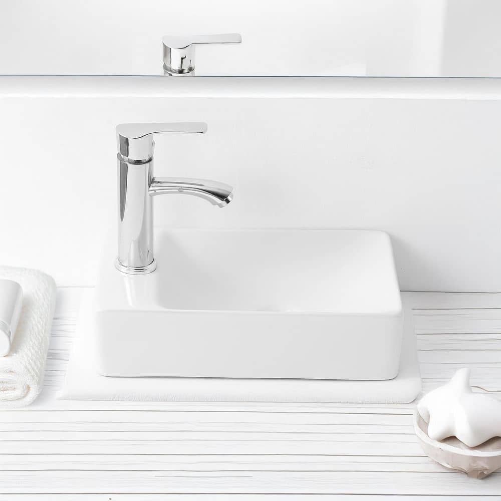 JONATHAN Y Felix 15 in. W x 8 in. D Modern Wall Mounted Rectangular Ceramic Mini Sink, Left-Side Faucet, White