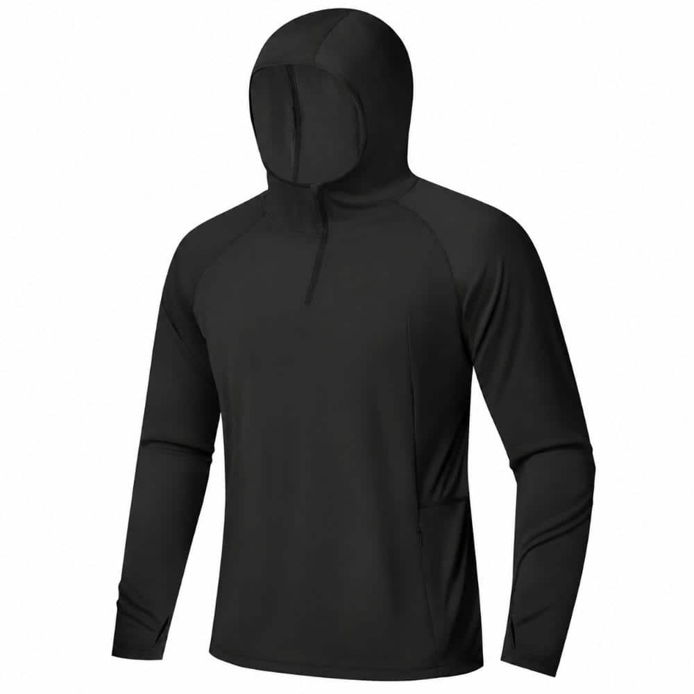 Unbranded UPF 50 Plus Black Sun Hoodie for Men 1/4 Zip Long Sleeve Fishing Shirt UV Hiking Outdoor Thumbholes Men, (1)