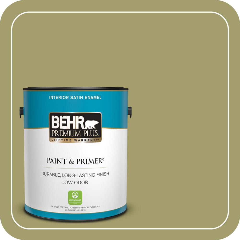 BEHR PREMIUM PLUS 1 gal. #S340-5 Farm Fresh Satin Enamel Low Odor Interior Paint & Primer