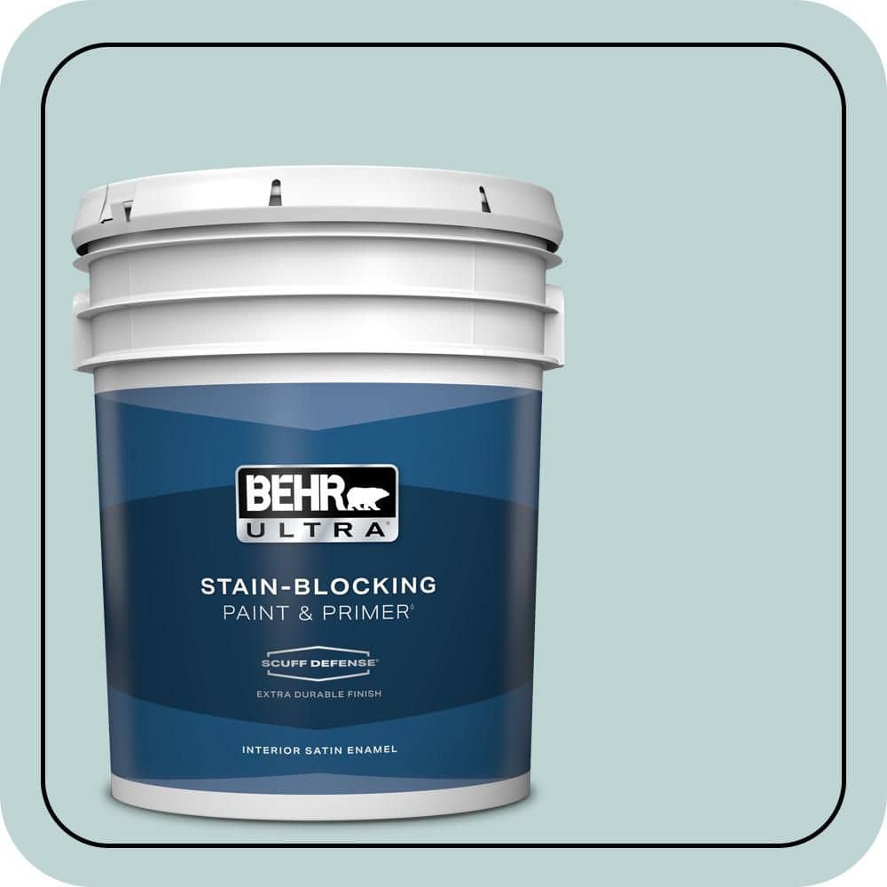 BEHR ULTRA 5 gal. #500E-3 Rain Washed Extra Durable Satin Enamel Interior Paint & Primer