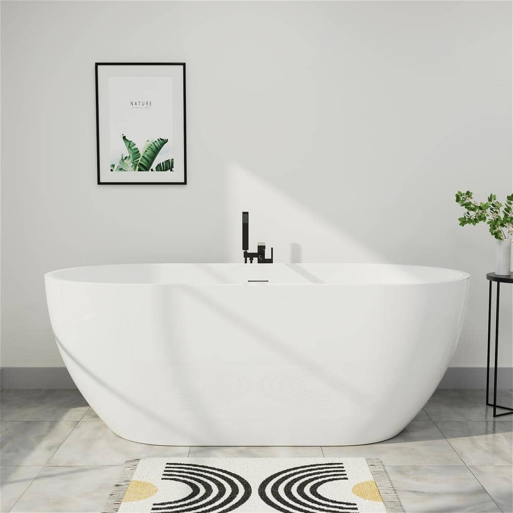 Mokleba 70 in. Acrylic Flatbottom Non-Whirlpool Bathtub in White Freestanding Soaking Center Drain Tubs For Men/Women/Kids
