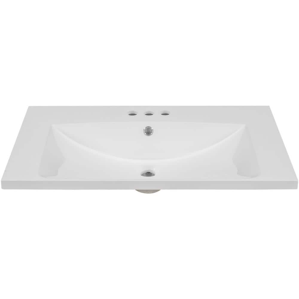 Unbranded 30 in. Single Undermount Rectangular Bathroom Sink with 3-Faucet Holes, Ceramic in White