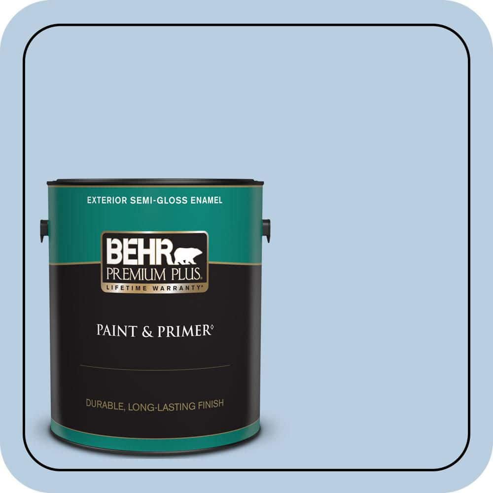 BEHR PREMIUM PLUS 1 gal. #580C-3 Impressionist Sky Semi-Gloss Enamel Exterior Paint & Primer