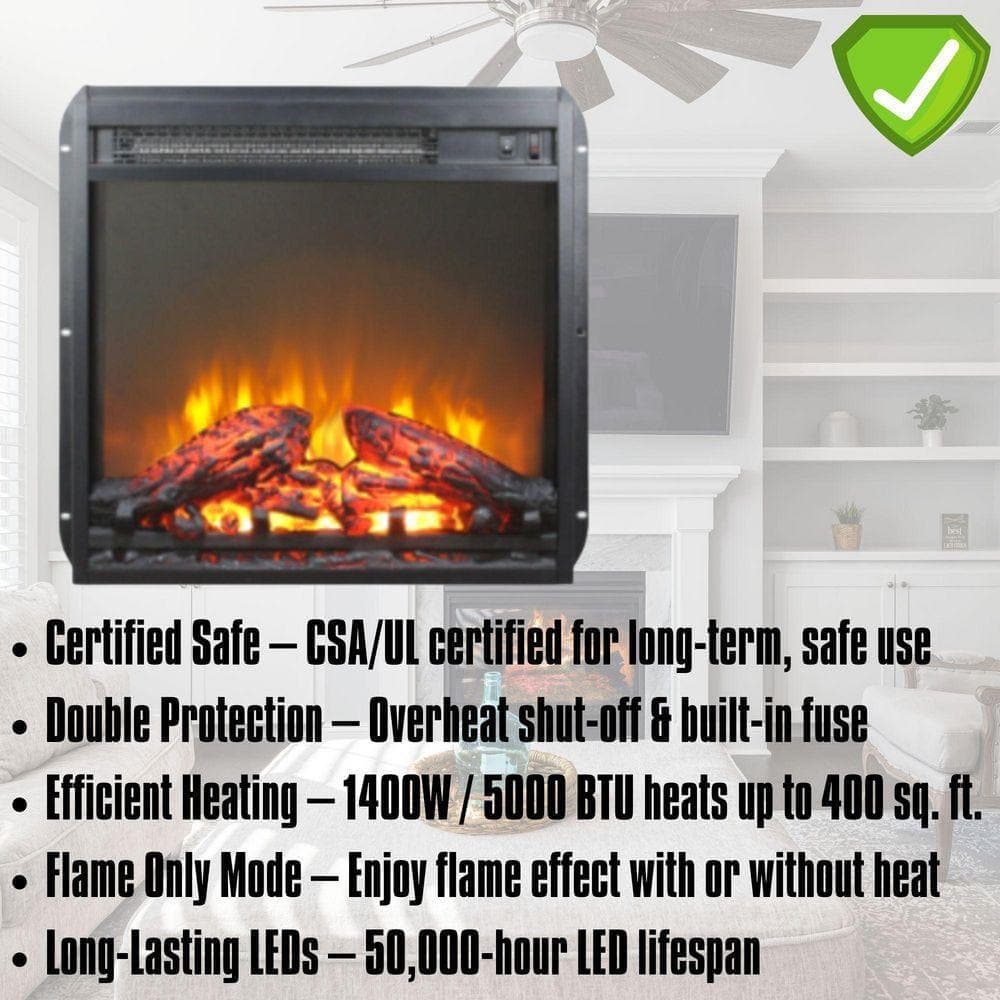 ToolCat 18 in. Electric Fireplace Insert, Ultra Thin Heater with Log Set and Realistic Flame, Overheating Protection (3)