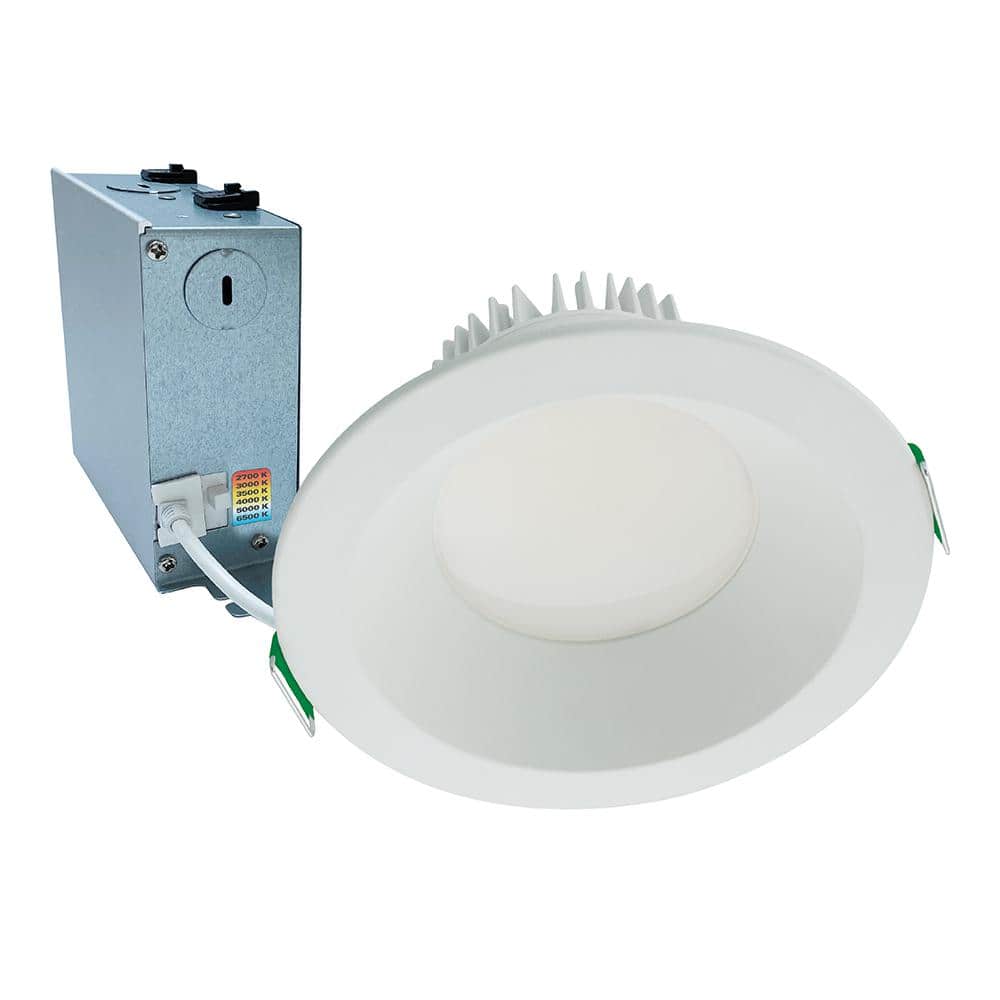 HALO LCR8 8 in. Soft White Selectable CCT Integrated LED Recessed Light with Round Surface Mount White Trim Retrofit Module