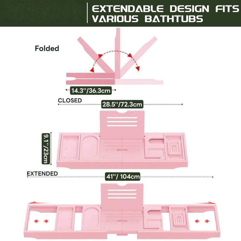 Wudkey Premium Expandable Bathtub Tray Caddy in Pink, Treated w/ High Temperature and Pressure, Expand from 28.5 in. to 41 in. (2)