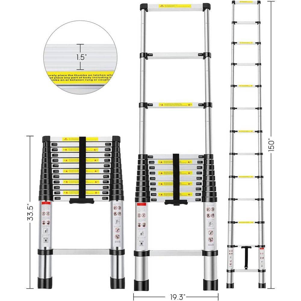 KIWDZFU 12.5FT Aluminum Telescoping Ladder with Locking Mechanism, 330 lbs Load Capacity (2)