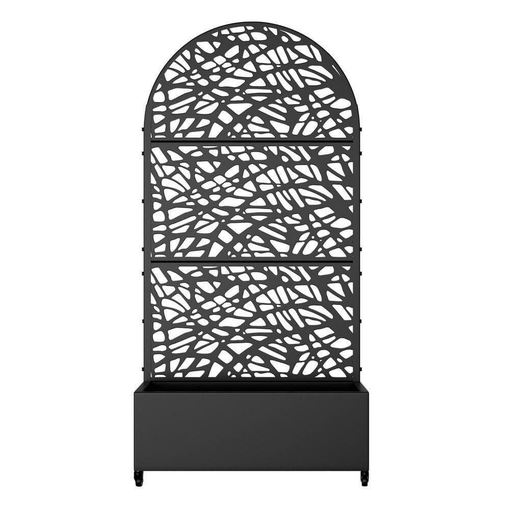 Lirago 72 in. H x 35 in. W Arch Black Outdoor Metal Privacy Screen Planter Box Wall Decor in Grid Pattern (1)