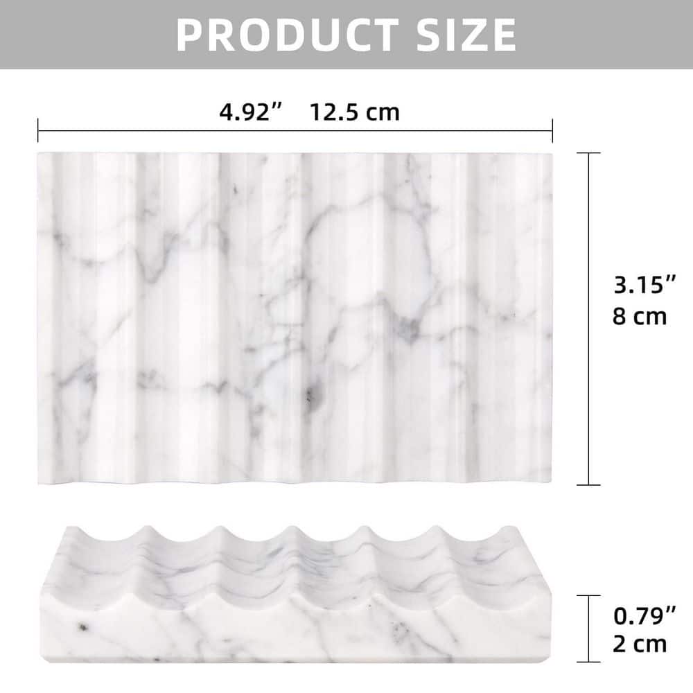 Unbranded 1-Pack Carrara White Marble Soap Dish Self-Draining Stone Tray Holder for Bathroom and Kitchen Counter (2)