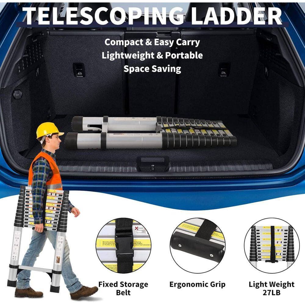 Unbranded 16.5 ft. Aluminum Telescoping Ladder with Tool Tray, Foldable for Home and RV Use (3)
