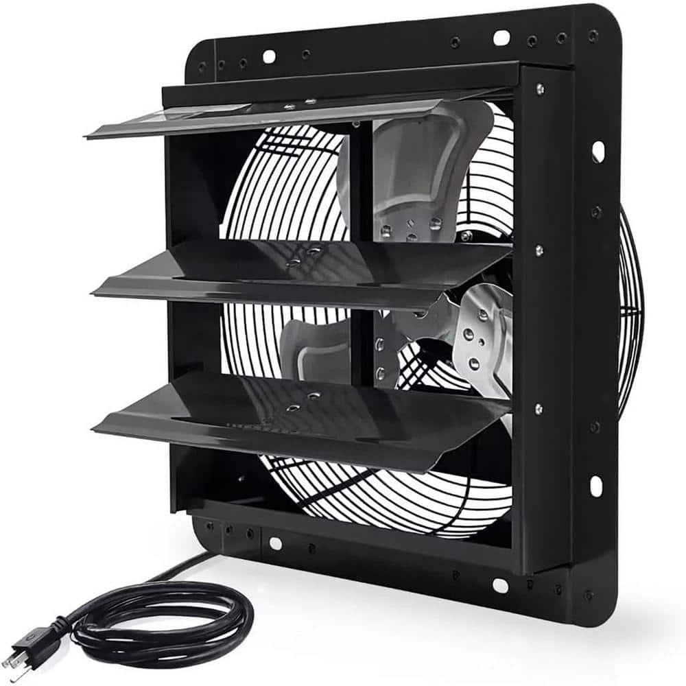 KIWDZFU 14 in. Shutter Exhaust Fan Wall Mounted Aluminum Blades with Power Cord Kit 1950 CFM for Garage Greenhouse Attic Black (1)