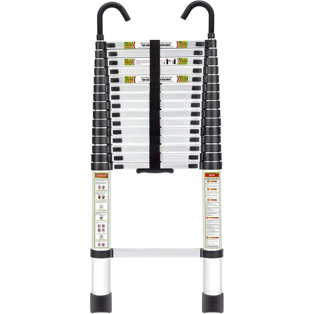 Unbranded 20.34 ft. Aluminum Telescoping Ladder with Stable Hook and Non-Slip Feet (1)