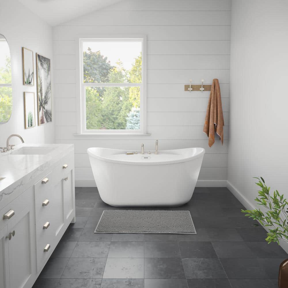 MAAX Suna 58 in. AcrylX Center Drain Non-Whirlpool Flatbottom Freestanding Bathtub in White