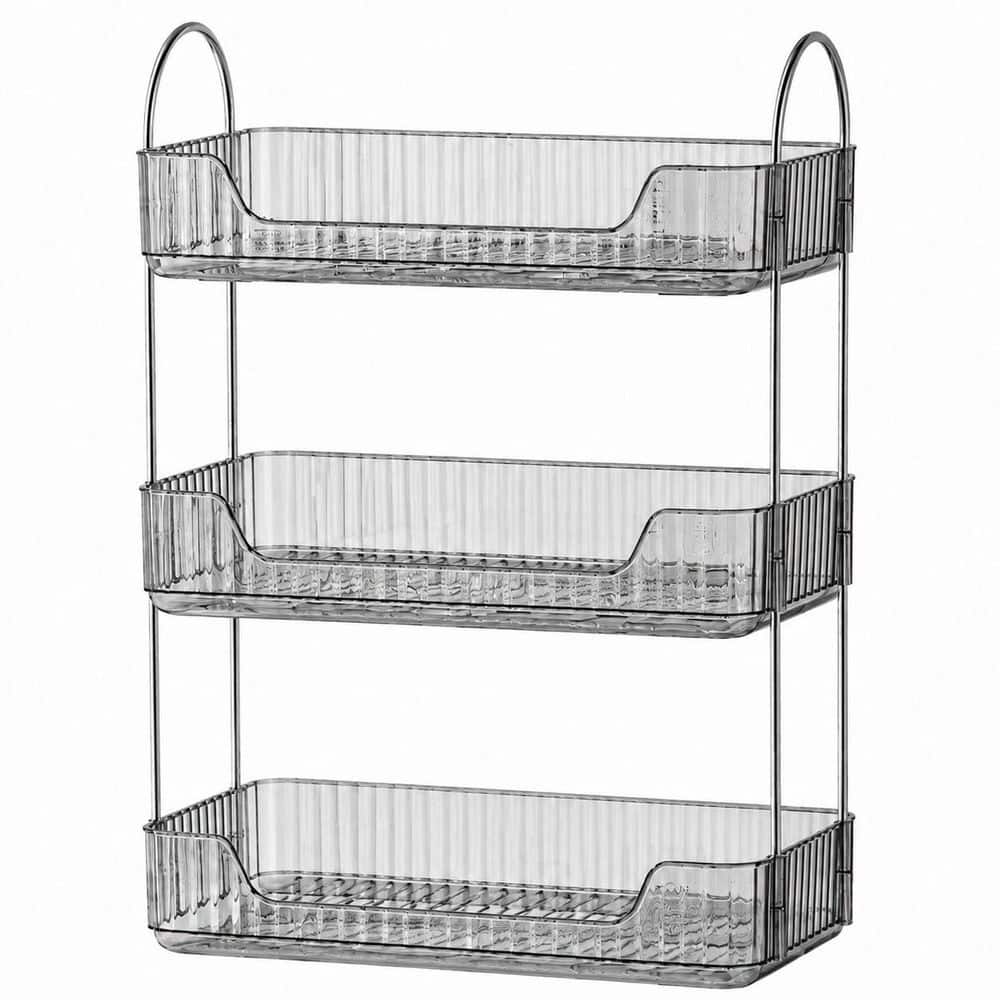 KHKFY 3-Tier Bathroom Countertop Organizer Tray for Makeup Perfume Skincare Vanity Storage, Grey, 4.5 in. W x
