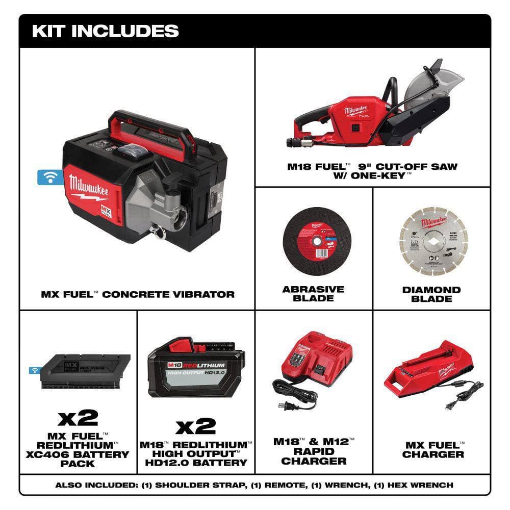Milwaukee MX FUEL Lithium-Ion Cordless Briefcase Concrete Vibrator Kit with M18 FUEL ONE-KEY 9 in. Cut Off Saw Kit (2)