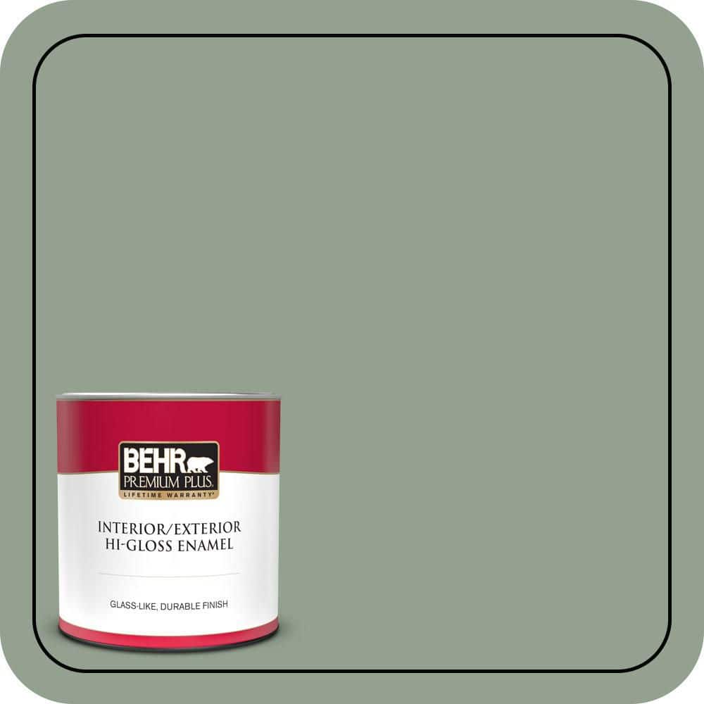 BEHR PREMIUM PLUS 1 qt. #N400-4 Forest Path Hi-Gloss Enamel Interior/Exterior Paint & Primer (1)