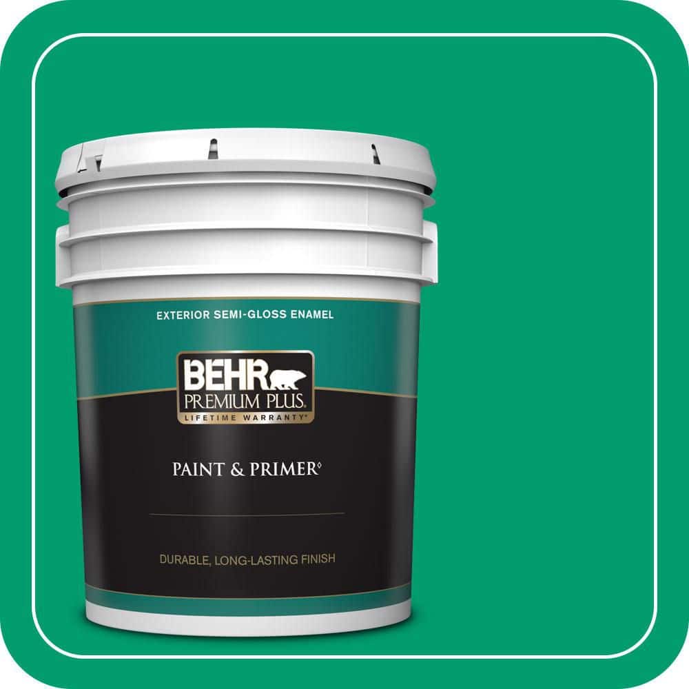 BEHR PREMIUM PLUS 5 gal. #S-G-460 Mint Sprig Semi-Gloss Enamel Exterior Paint & Primer