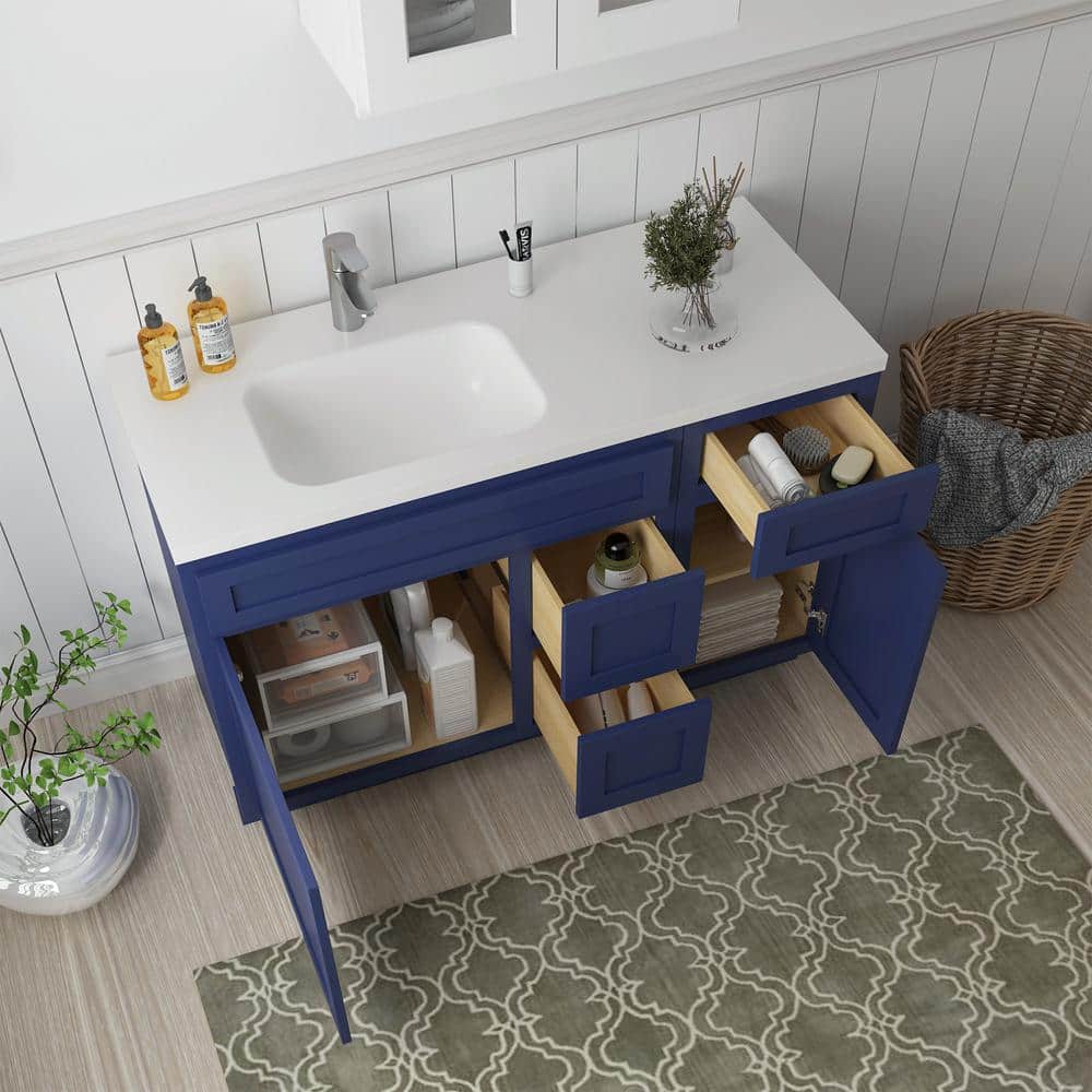 Vanity Art Montclair 51 in. 2-Door and 3-Drawer Freestanding Shaker Bathroom Vanity Cabinet (No Top) in Blue - Unassembled (3)