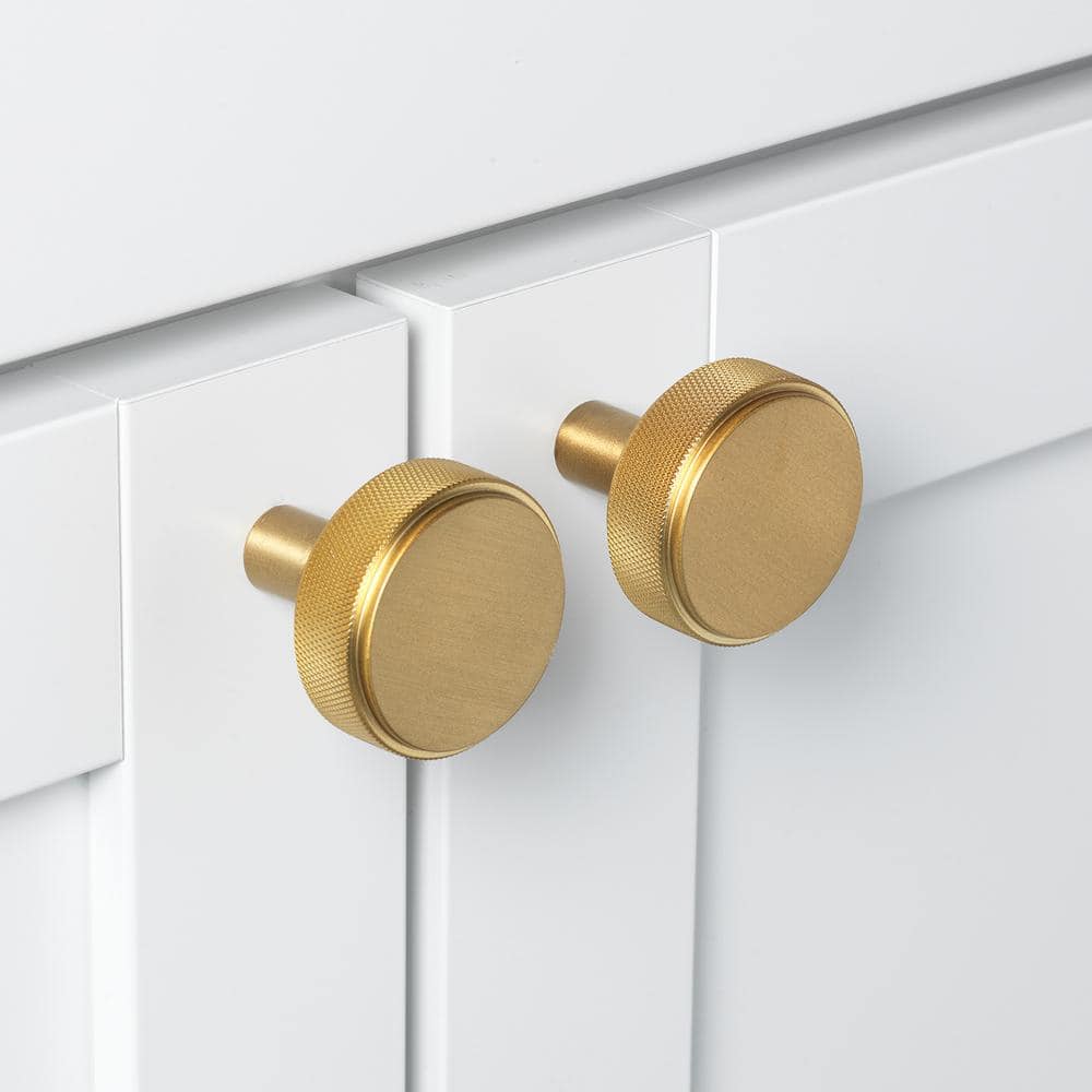 GlideRite 1-1/2 in. Satin Gold Solid Round Knurled Cabinet Drawer Knobs (10-Pack) (3)