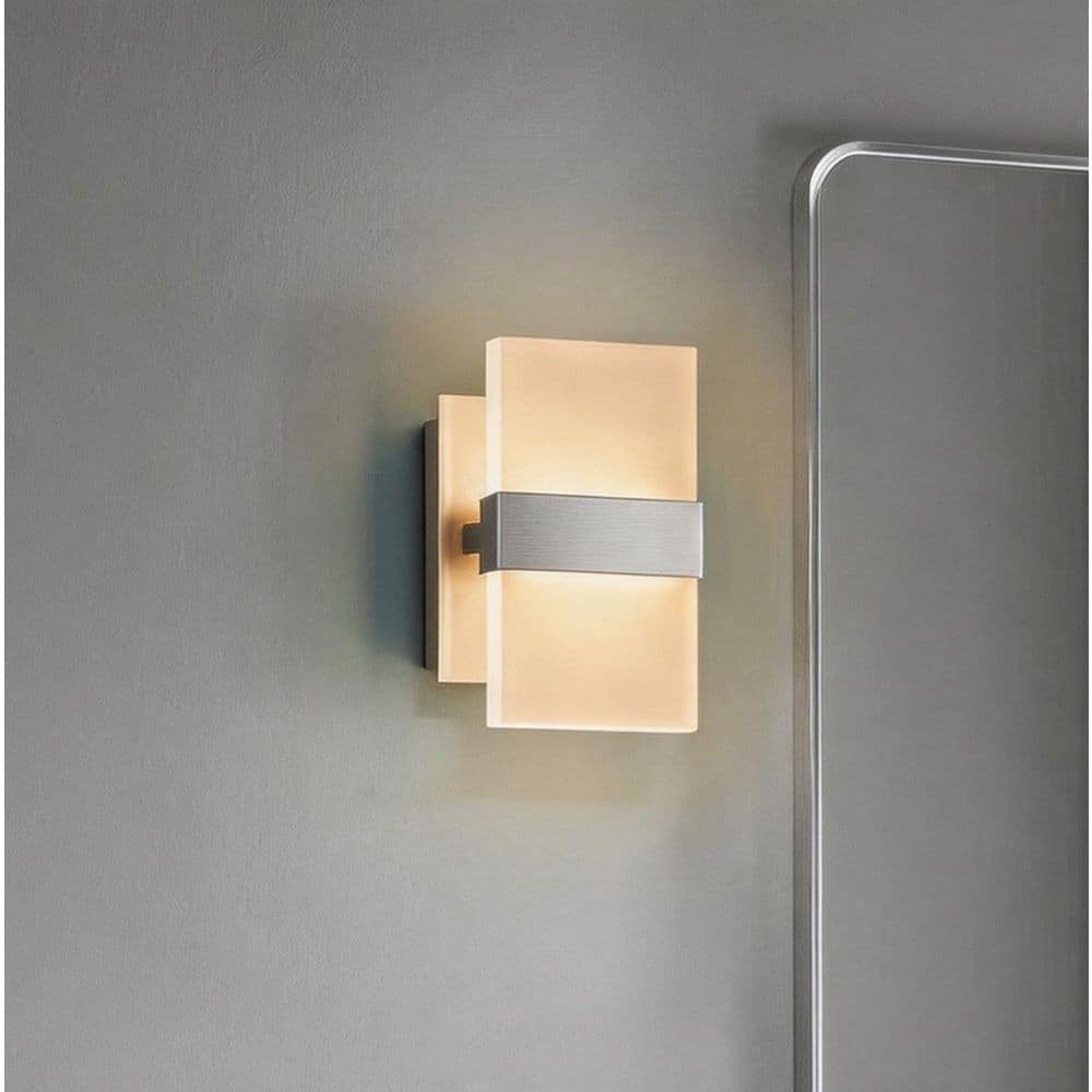 Hampton Bay Alberson 5 in. 2-Light Brushed Nickel LED 5CCT Wall Sconce with Frosted Acrylic Shade (2)