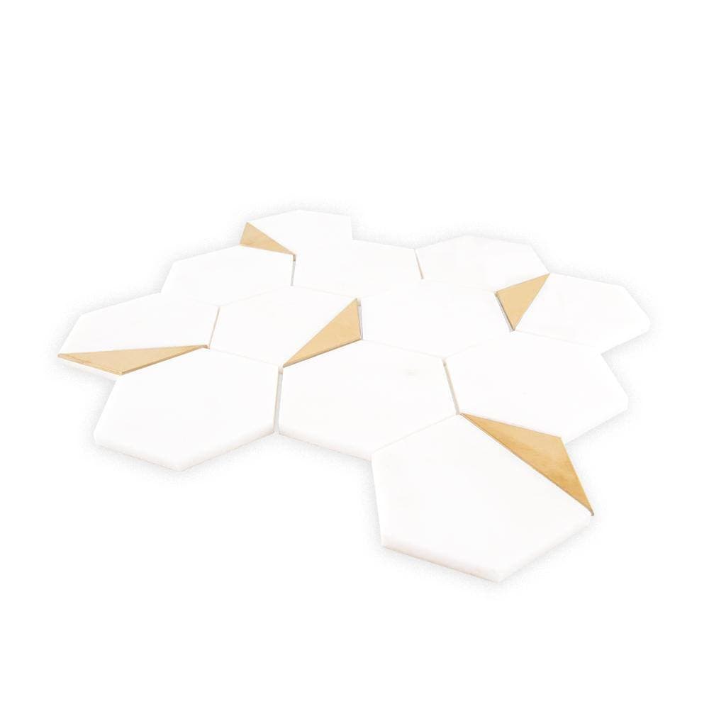 Jeffrey Court Bees Knees White 13 in. x 11.125 in. Hexagon Polished Marble Mosaic Wall and Floor Tile (1 sq. ft./Each) (4)