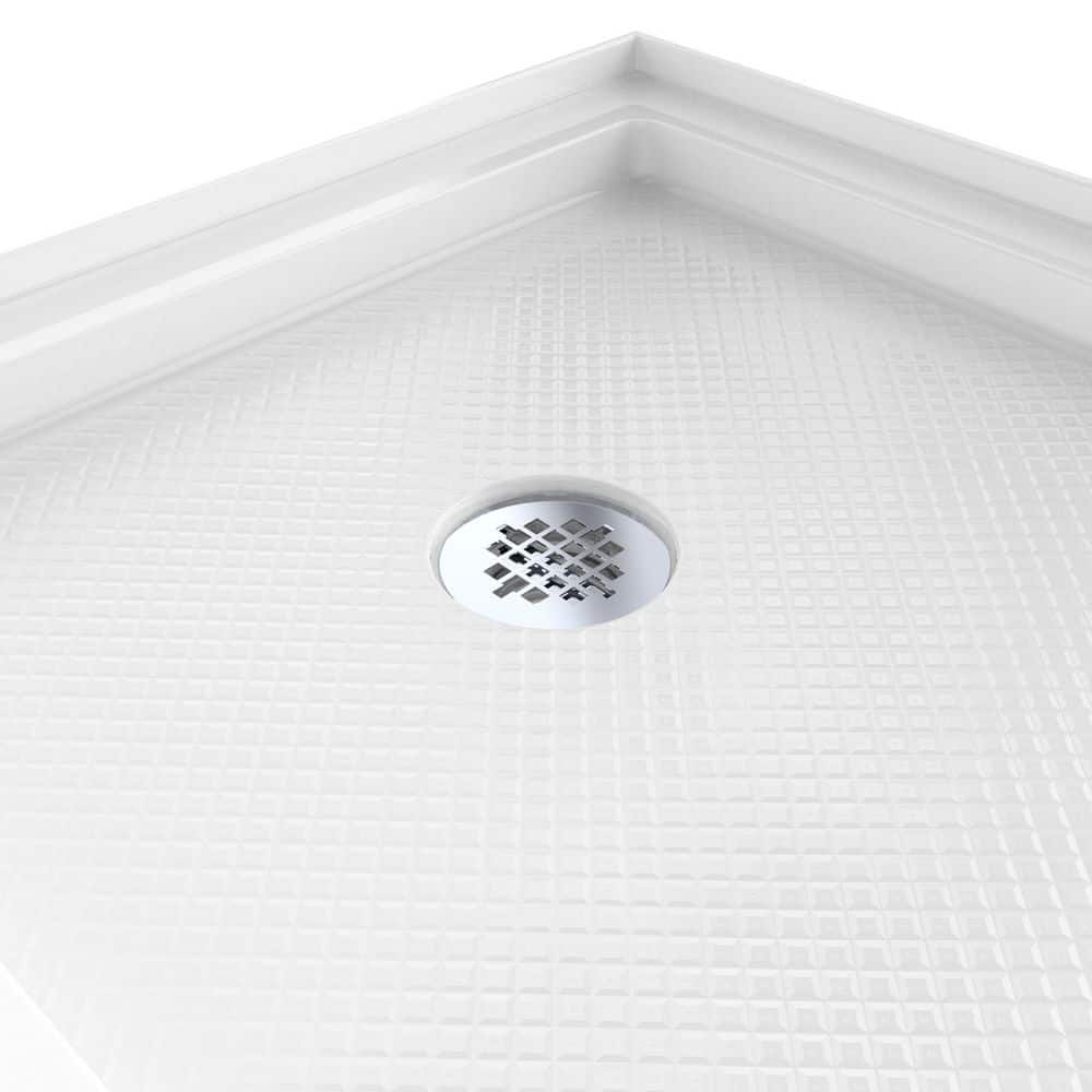 DreamLine SlimLine 60 in. L x 34 in. W Alcove Rectangular White Shower Pan Base with 2 in. Round Left Drain in Chrome (3)