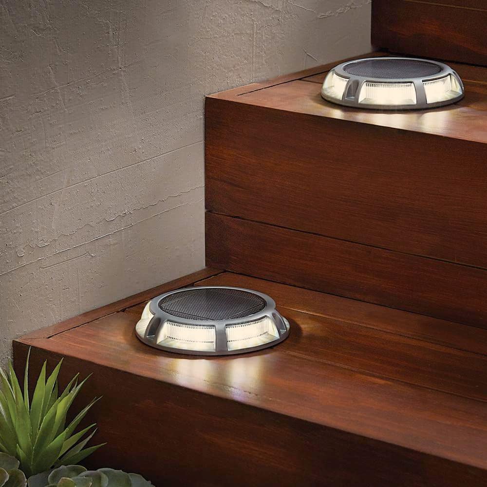 Hampton Bay Solar 15 Lumens Silver Integrated LED In-Ground Disk Path Light with Textured Lens (4-Pack); Weather/Rust Resistant (2)