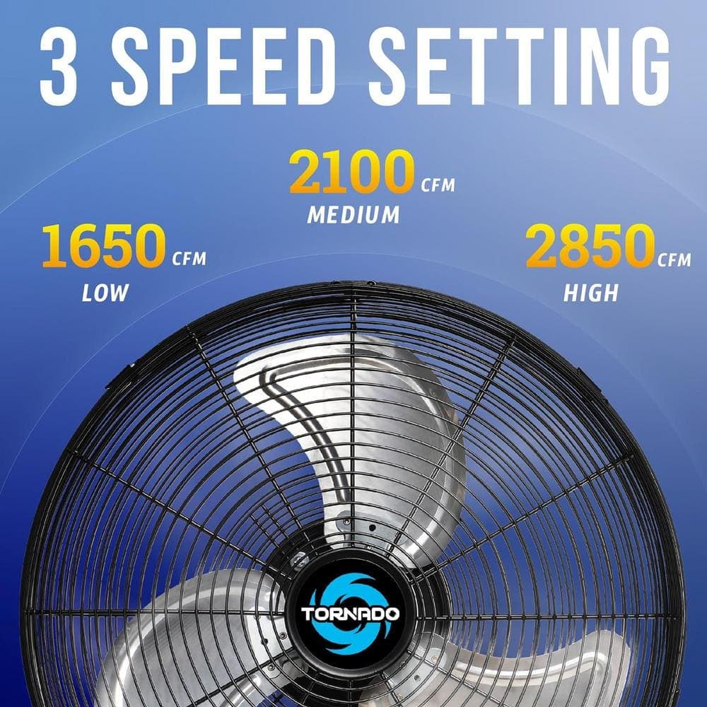 Tornado 16 in. Pro Series Oscillating Wall Fan, High Velocity Heavy Duty Metal Industrial Wall Mounted Fans, 3-Speed, Black (3)