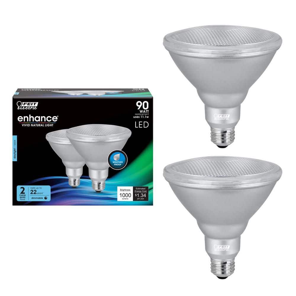 Feit Electric 90-Watt Equivalent PAR38 Dimmable CEC Title 20 Outdoor 90 E26 Medium Flood LED Light Bulb, Daylight 5000K (2-Pack) (2)