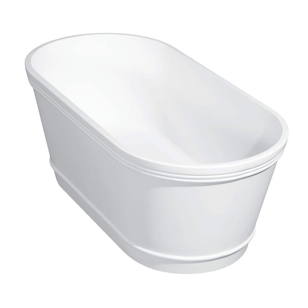Kingston Brass Arcticstone 60 in. Stone Resin Flatbottom Freestanding Bathtub in Glossy White/Matte White with Drain (1)