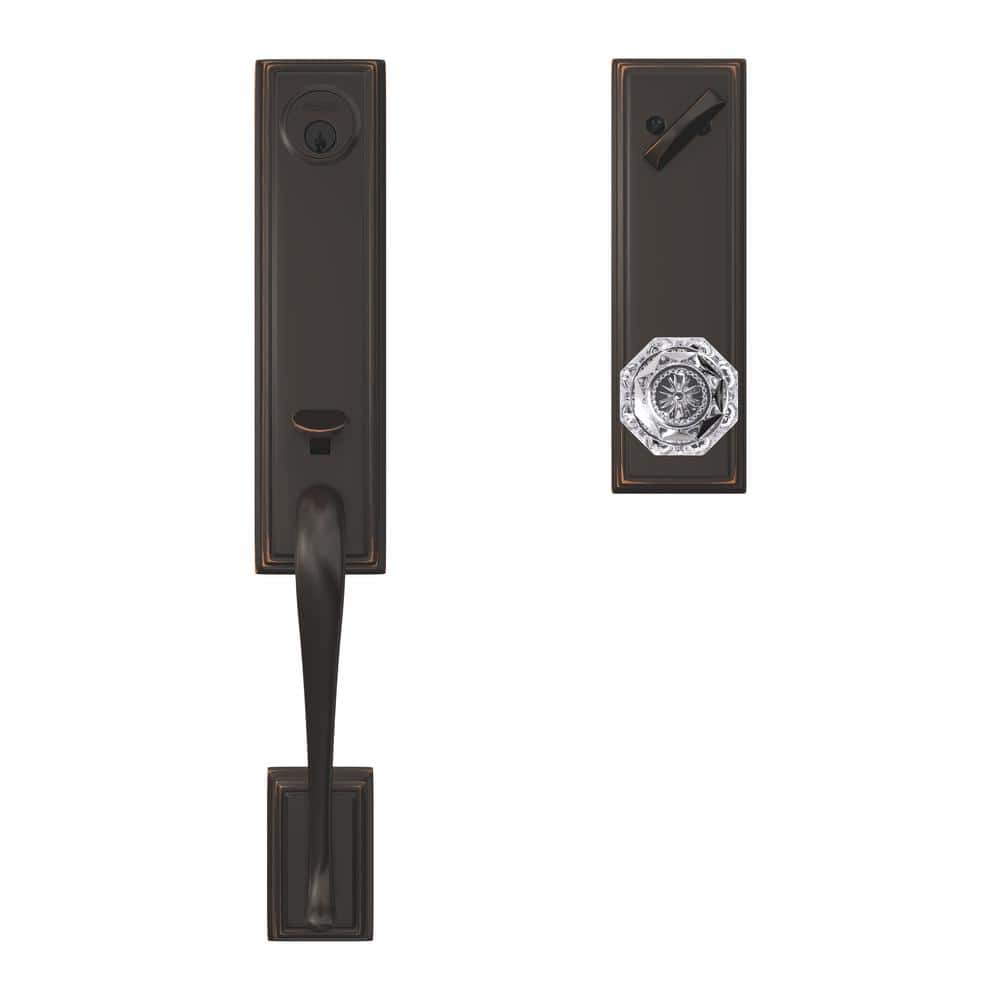 Schlage Custom Addison Aged Bronze Single Cylinder 3/4 Trim Door Handleset with Alexandria Glass Door Knob (2)