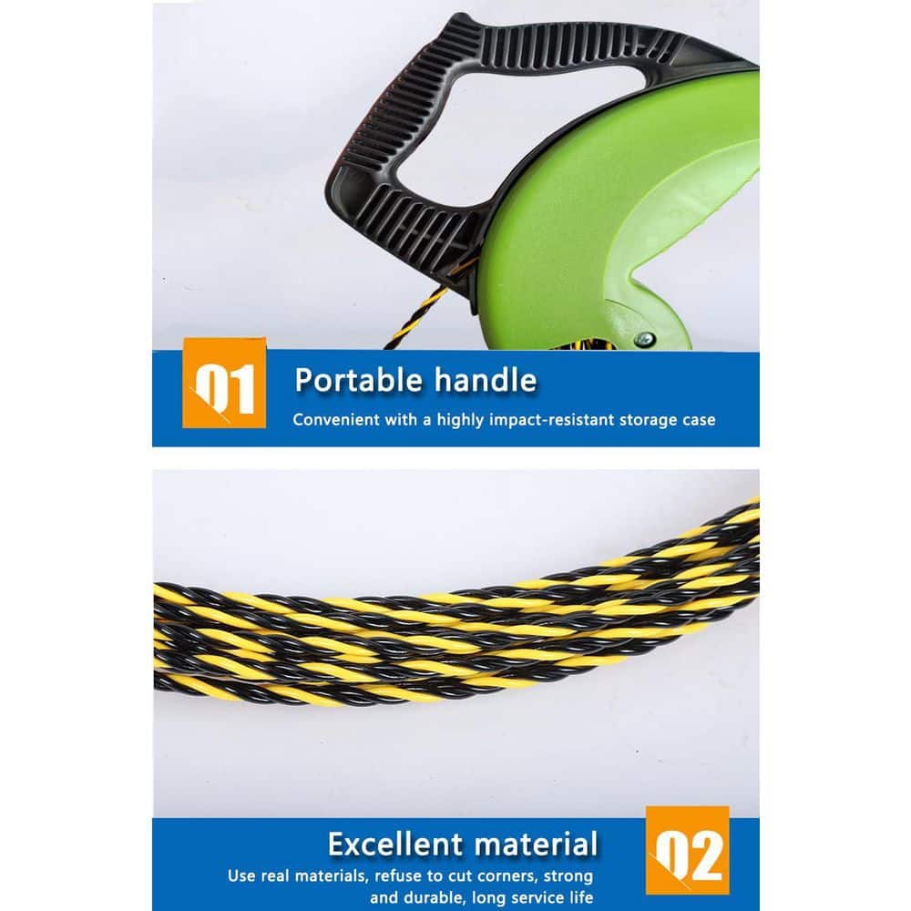 YICHUHAOXI 165 ft. Polyester Electrical Fish Tape with Guide Spring Flexible High-Toughness Puller for Wiring in Pipes (2)