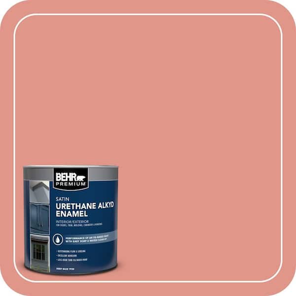 BEHR PREMIUM 1 qt. #BIC-18 Fresh Watermelon Satin Enamel Urethane Alkyd Interior/Exterior Paint (2)