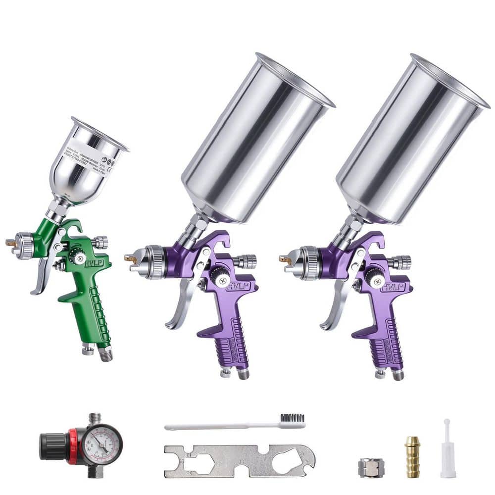 VEVOR 3-Piece Air Spray Gun Kit, Professional Auto Paint Spray Gun Set with 3 Nozzles (1/1.4/1. 8mm), 3 Cups & Air Regulator (1)