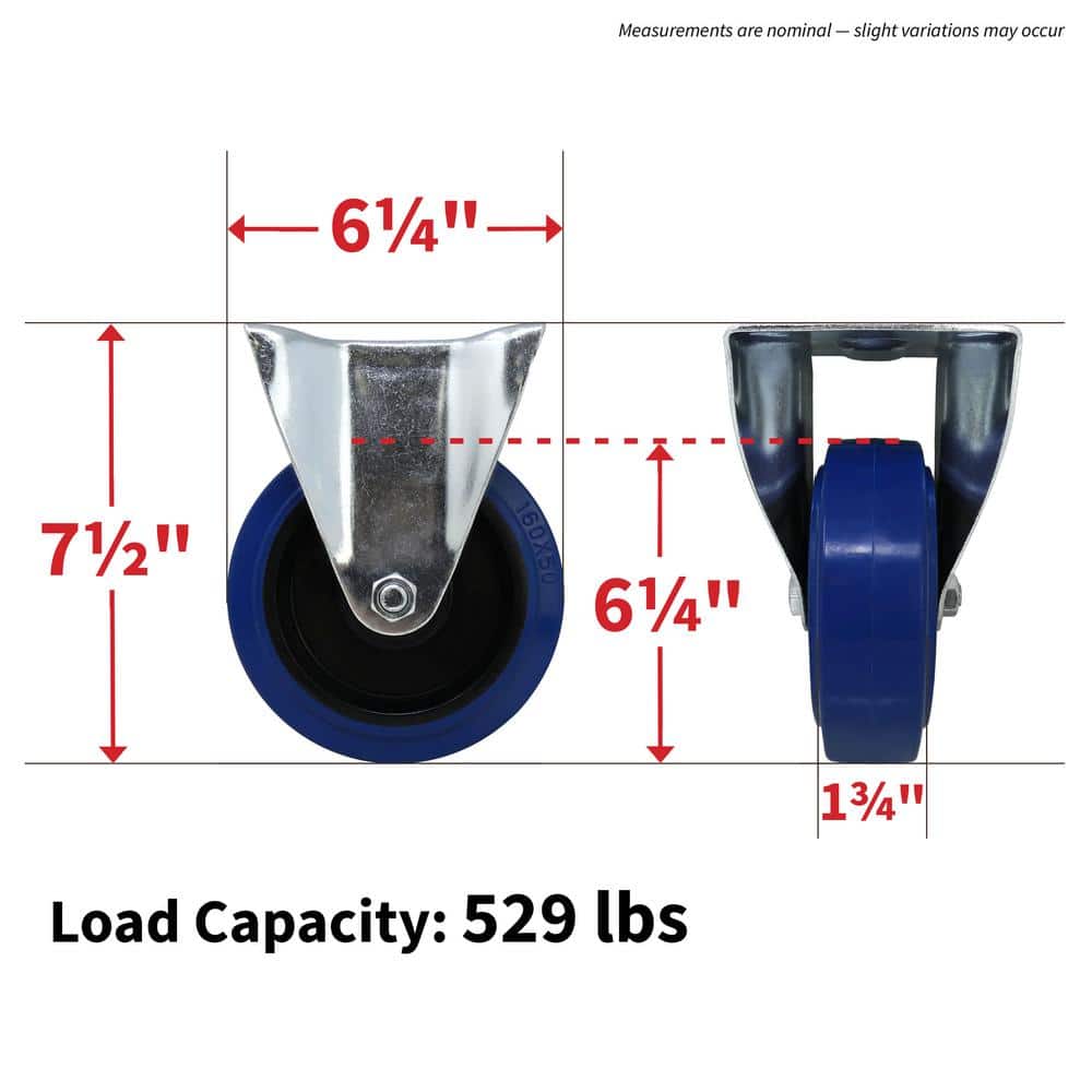 Everbilt 6 in. Blue Heavy-Duty Elastic Rubber and Steel Rigid Plate Caster with 529 lbs. Load Rating (3)