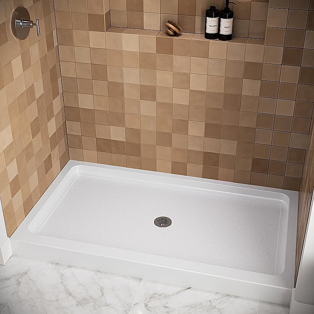 Streamline GB-624-500 60 in. x 34 in. Alcove Acrylic Shower Pan Base in Glossy White with Center Drain, Drain Included (3)