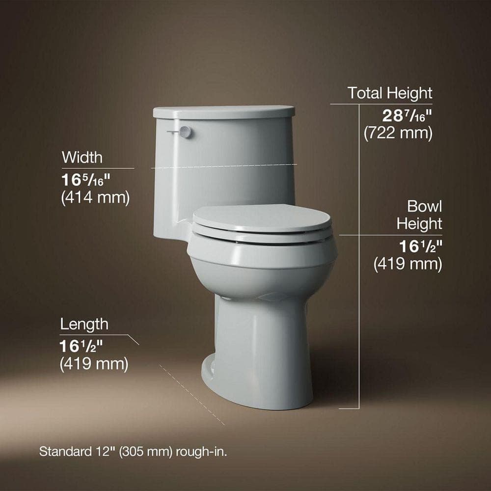 KOHLER Adair 12 in. Rough In 1-Piece 1.28 GPF Single Flush Elongated Toilet in Ice Grey Seat Included (2)