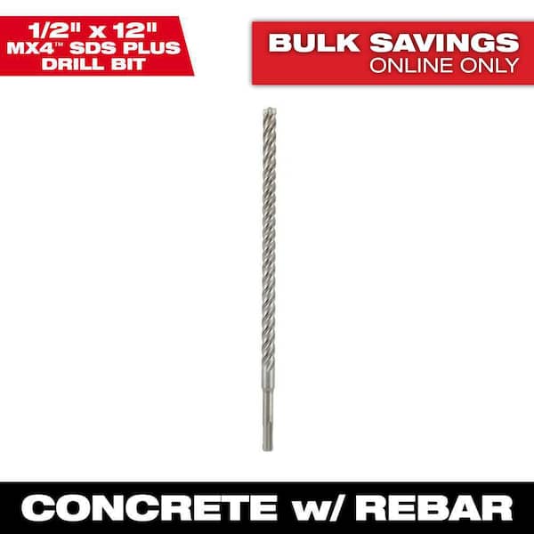Milwaukee 1/2 in. x 12 in. 4-Cutter SDS-PLUS Carbide Drill Bit (2)