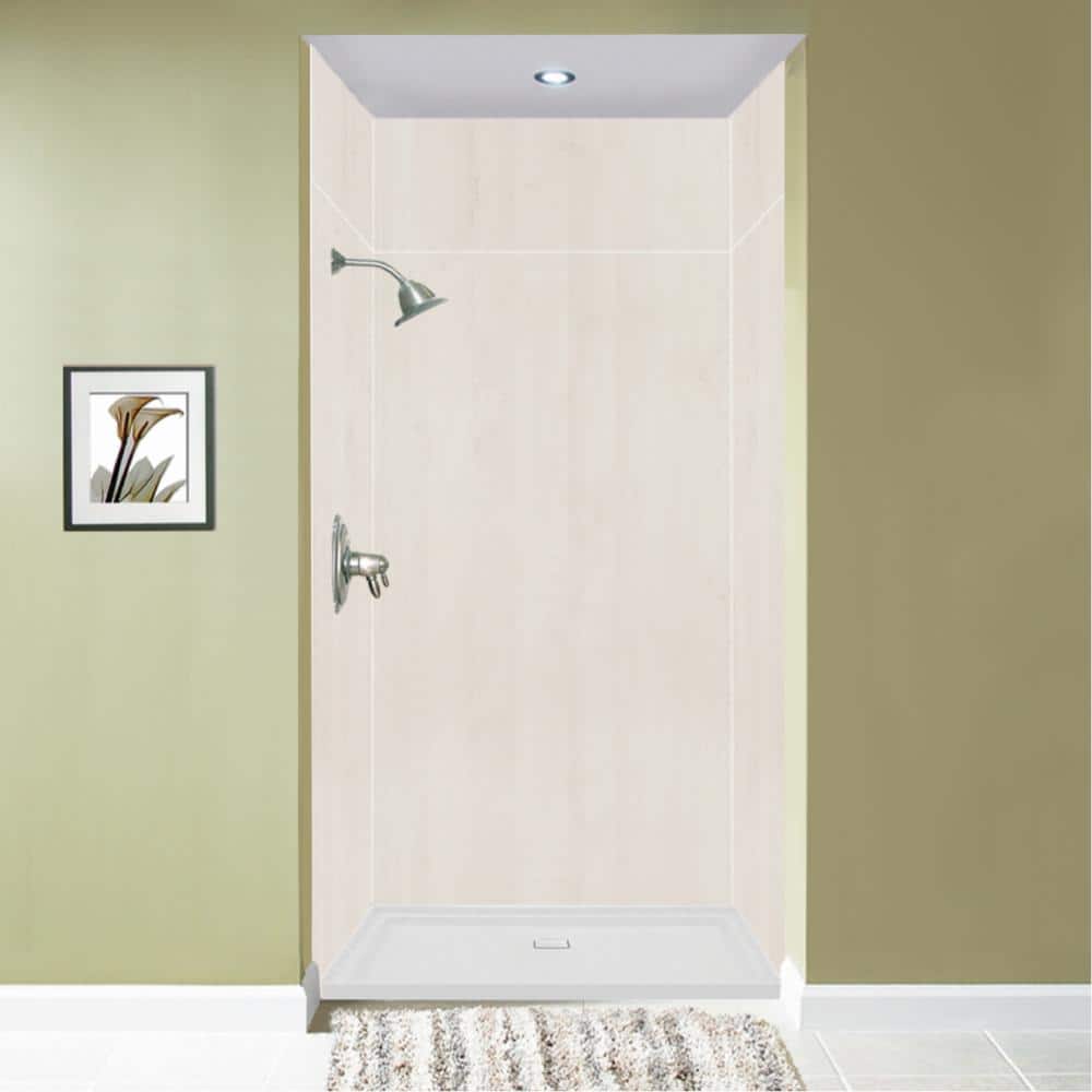 Transolid Expressions 36 in. x 48 in. x 96 in. 4-Piece Easy Up Adhesive Alcove Shower Wall Surround in Bleached Oak (1)
