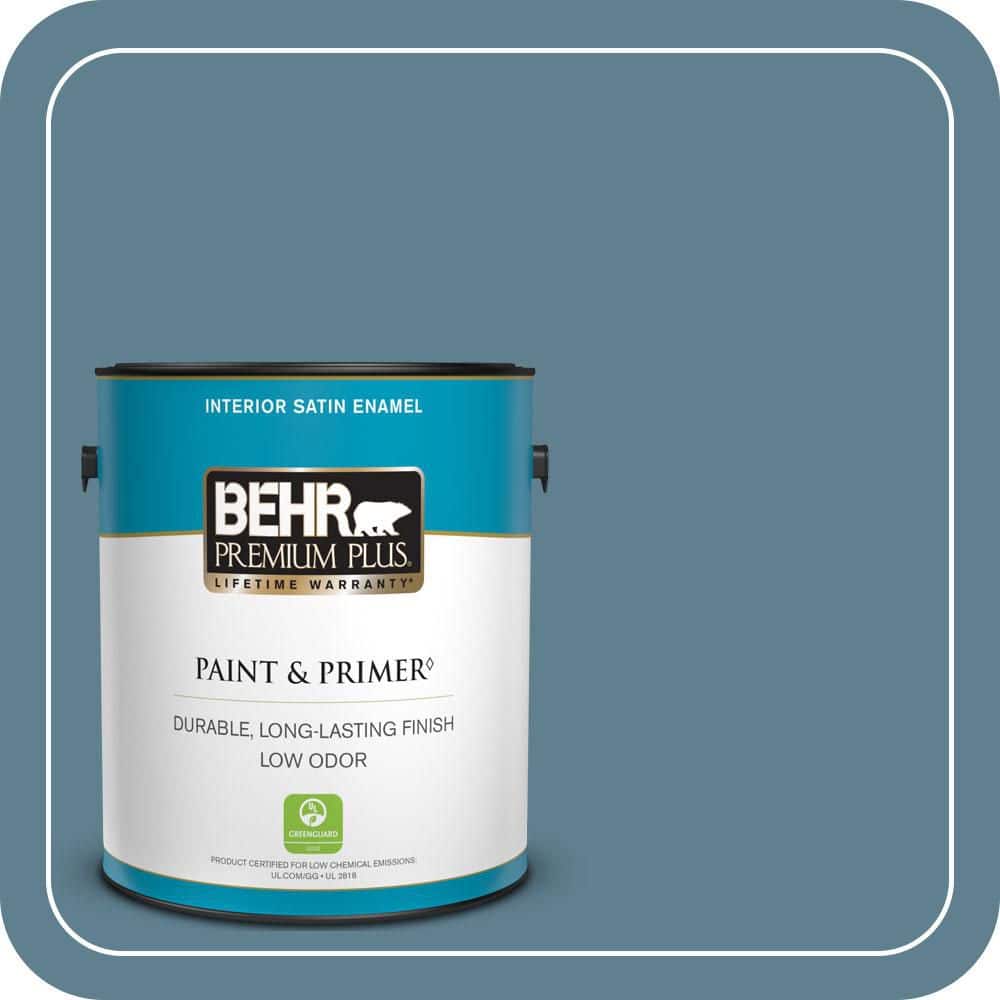 BEHR PREMIUM PLUS 1 gal. #BXC-36 Aegean Blue Satin Enamel Low Odor Interior Paint & Primer (1)
