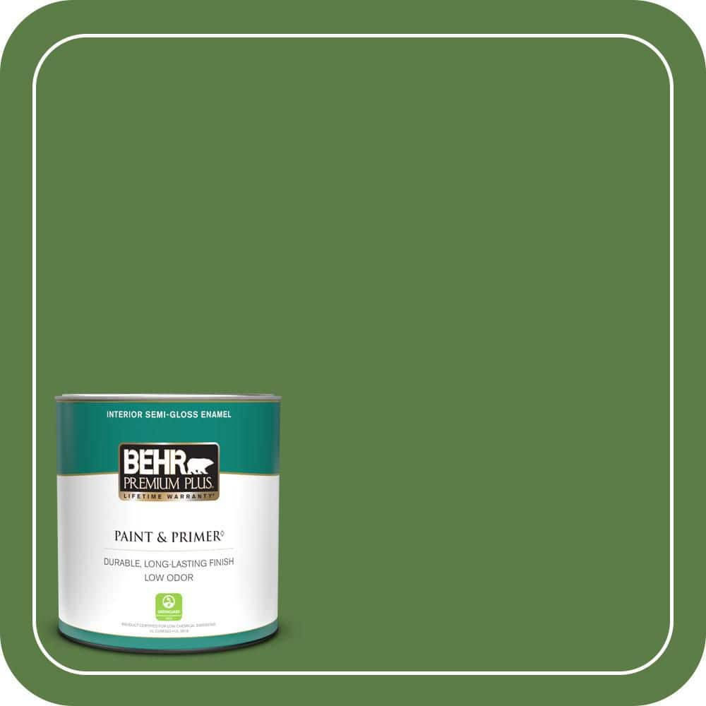 BEHR PREMIUM PLUS 1 qt. #440D-6 Grassy Field Semi-Gloss Enamel Low Odor Interior Paint & Primer