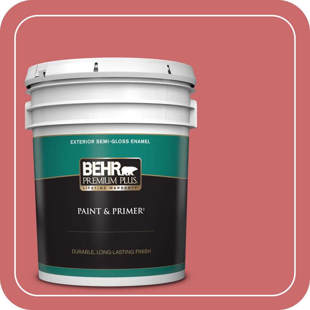 BEHR PREMIUM PLUS 5 gal. #MQ4-2 Strawberry Wine Semi-Gloss Enamel Exterior Paint & Primer