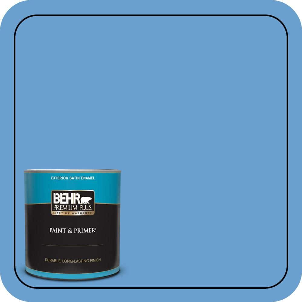 BEHR PREMIUM PLUS 1 qt. #P520-4 Cornflower Satin Enamel Exterior Paint & Primer
