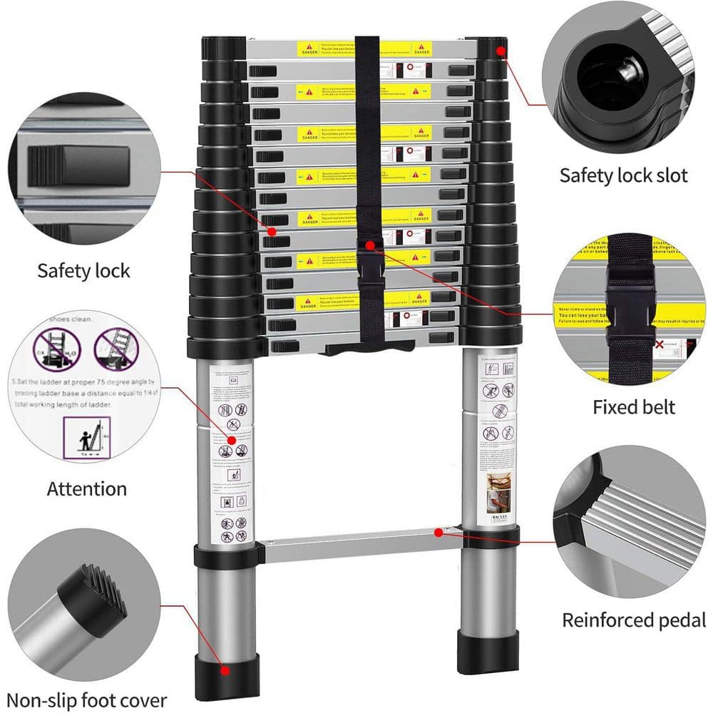 Unbranded 15.5 ft. Aluminum Telescoping Ladder with Carry Bag for Indoor and Outdoor Use (3)