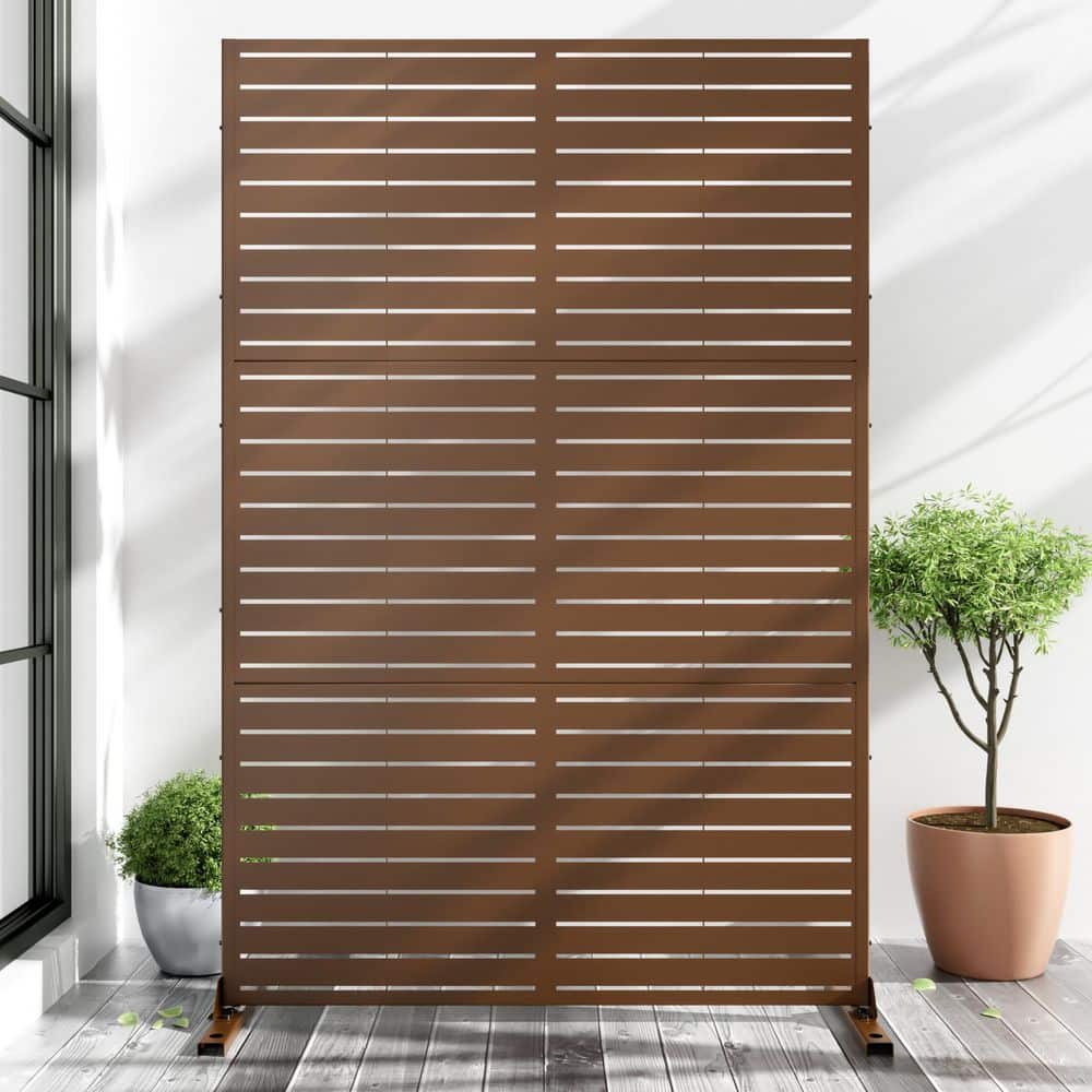 Dovelina 47 in. x 72 in. Brown Textured Metal Garden Screens Outdoor Privacy Screen (1)