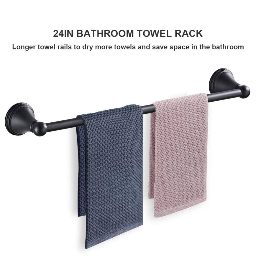 Unbranded Matte Black 8 Piece Towel Bar and Hook Accessories Set with 2 24 in Towel Bars and Toilet Paper Holder (2)